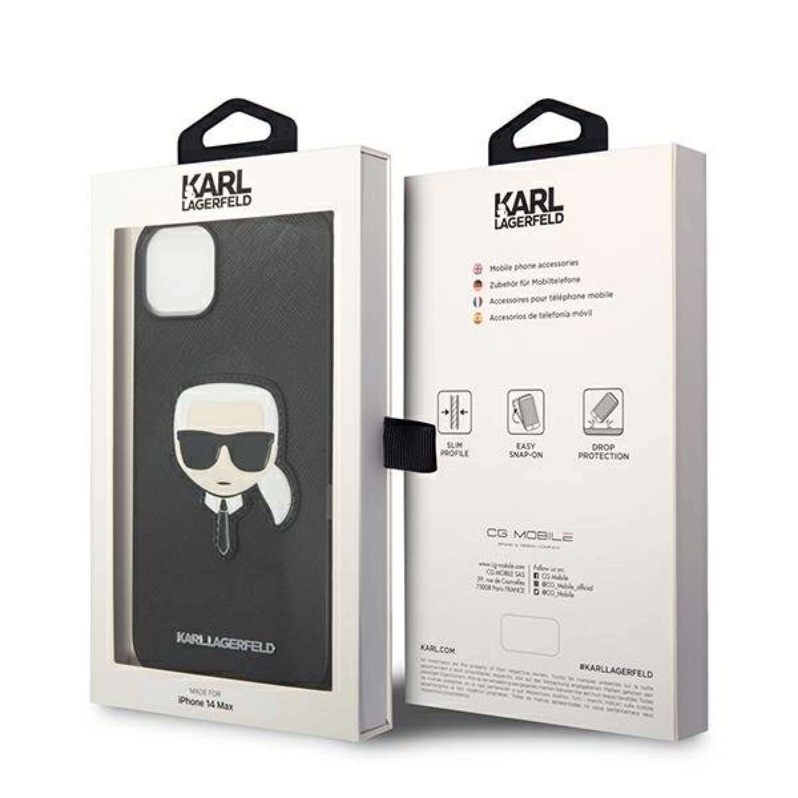 Гръб Karl Lagerfeld PU Saffiano Karl Head Case за iPhone 14 Plus - Черен